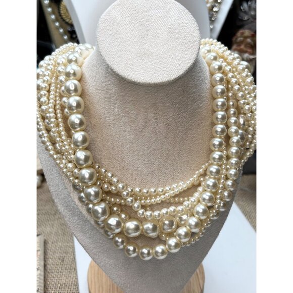 Multi-Strand Faux Pearl Necklace With Lobster Clasp - Picture 2 of 10